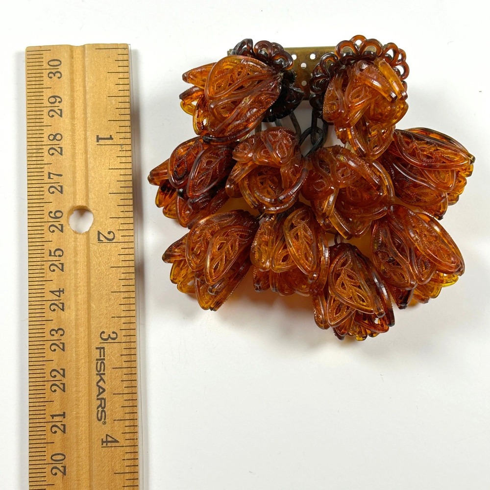 Rare Vintage 1930s/40s Oversized Amber Lucite Flower Dangle Brooch Unique - Picture 11 of 11